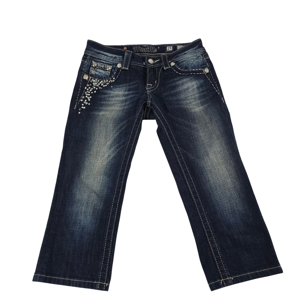 Miss Me Womens Dark Wash Embellished Capri Jeans JE5457P2 Blue Size 25